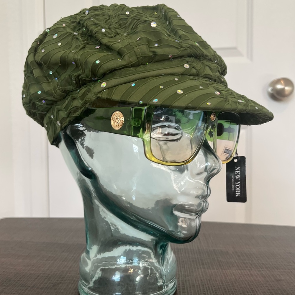 Glittery Army Green Newsboys Style Cap